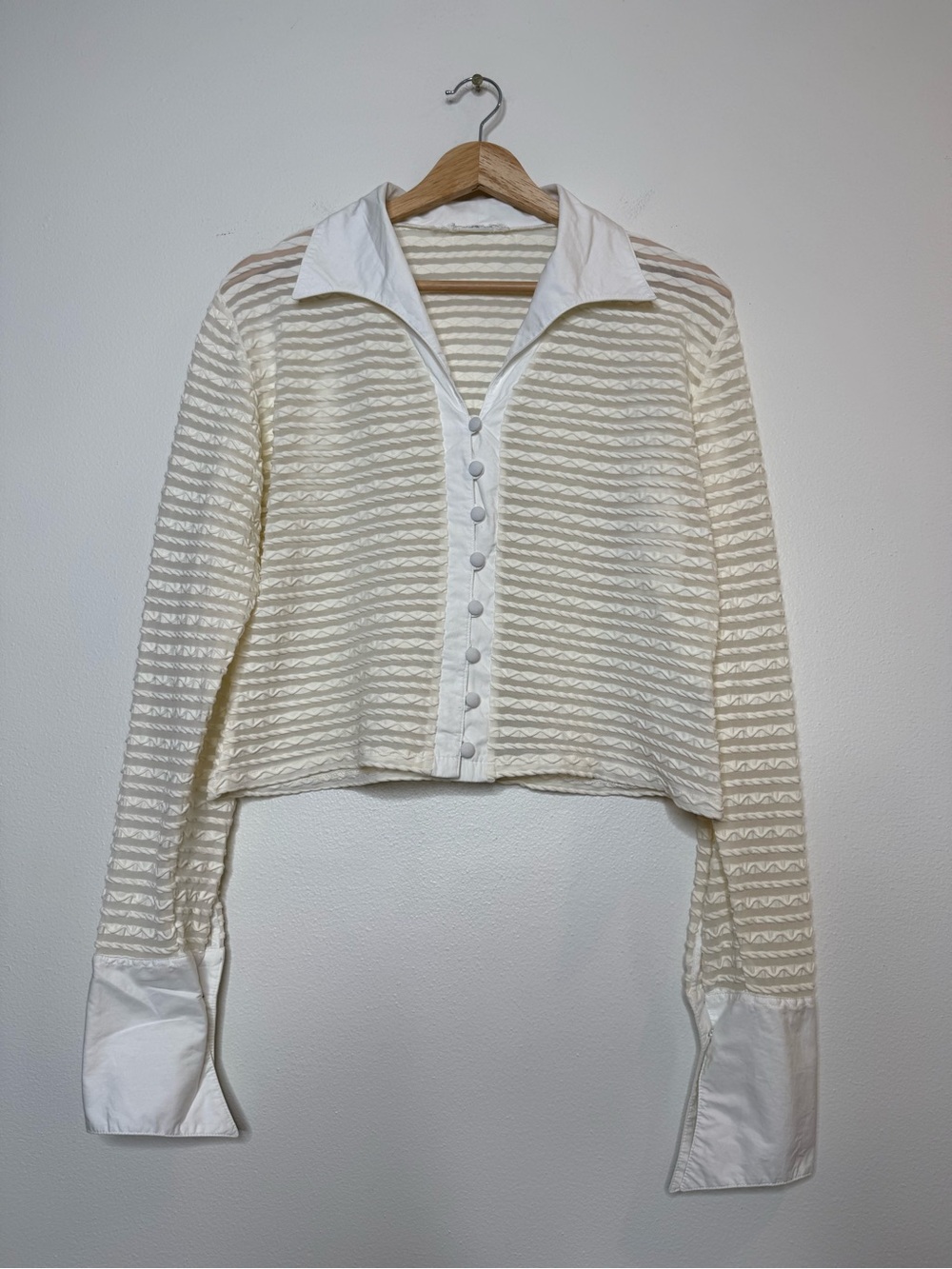 Vintage Y2K Rayure Paris Parisian Sheer Unique Pointed Collar statement blouse